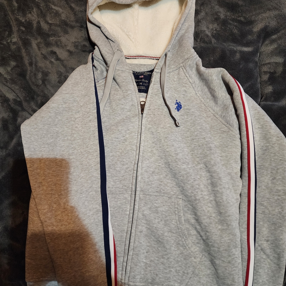 U.S. Polo Assn. Gray Hoodie with Blue and Red Accents